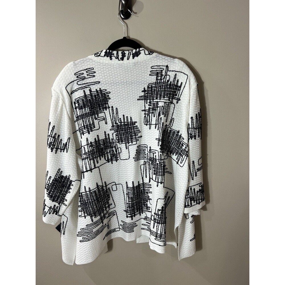 Ming Wang Knit Cardigan 3X White With Black Abstract Jacket NEW! - Picture 3 of 14